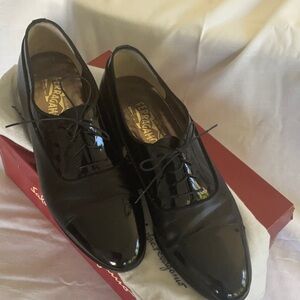 Salvatore Ferragamo  Denso PatentCalf Tuxedo Tie Shoe  Black 12B